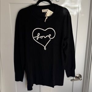 Marled Black Heart Love Sweatshirt Valentines Day Sweater